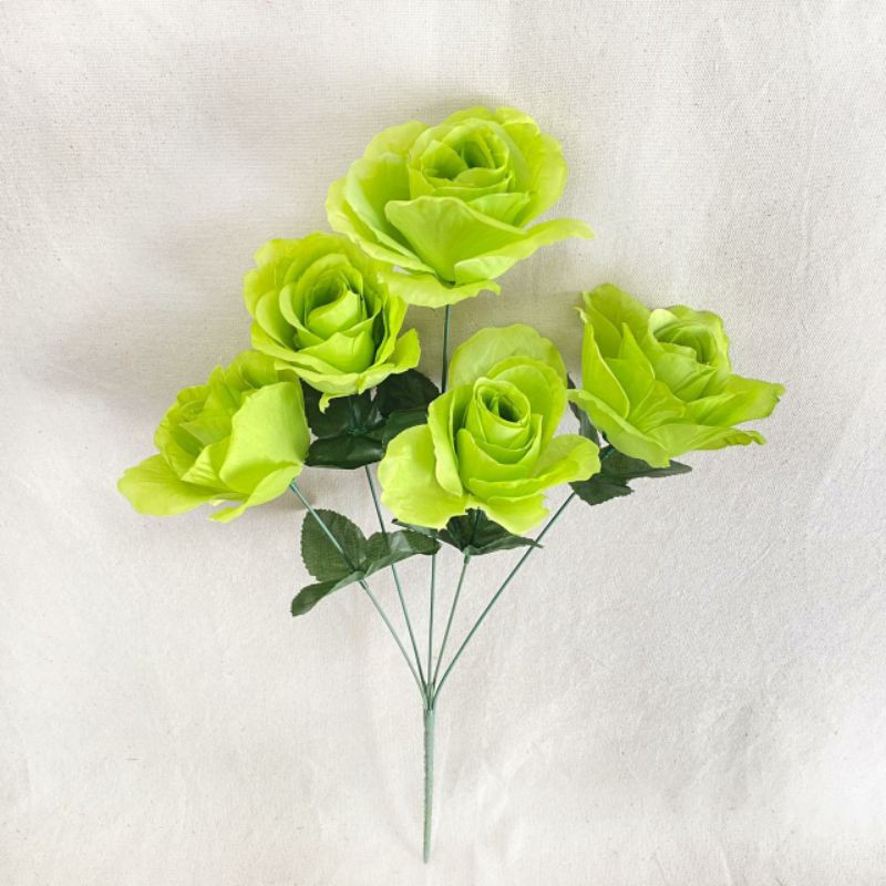 Bunga Artificial Mawar Rose Italy X5 Bunga Artificial / Bunga Plastik / Bunga Dekorasi / Pernikahan-Hijau