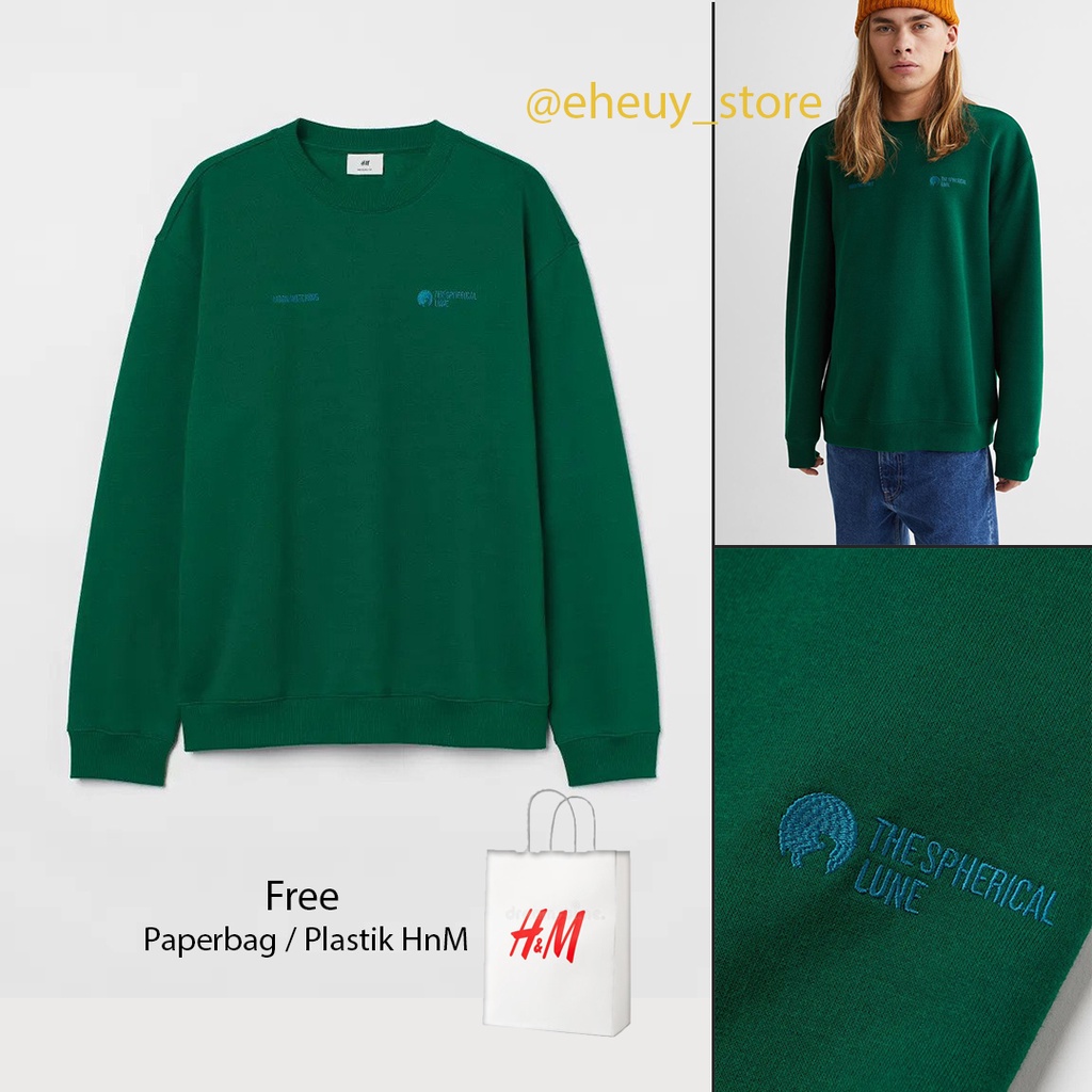 Crewneck H&amp;M Moon Watching green Sweater Hnm Moon watching hijau botol