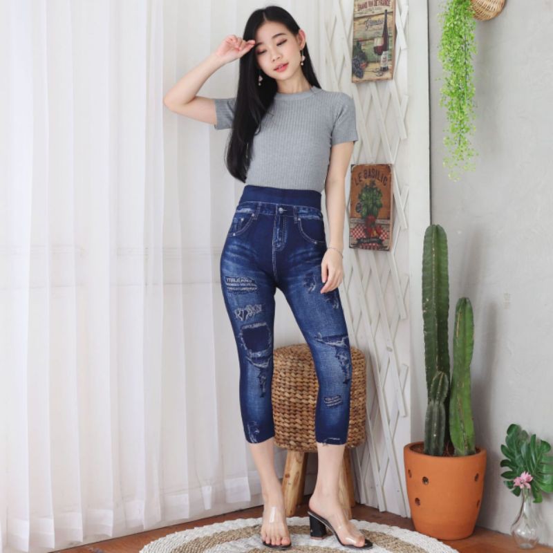 legging import / legging jeans 7per8 motif sobek 7-0957