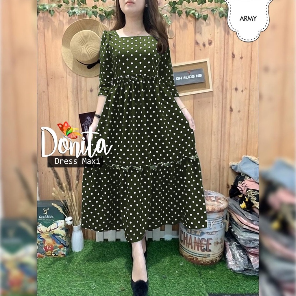 DRESS MAXY DONITAA POLKA PAKAIAN WANITA GAMIS MAXI MONALISA JCHM