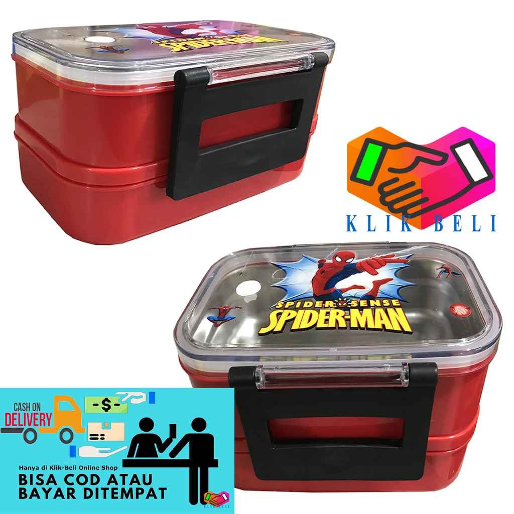 Kotak Makan 2 Susun Stainless Steel Karakter Lunch Box Bento Bekal Tempat Rantang