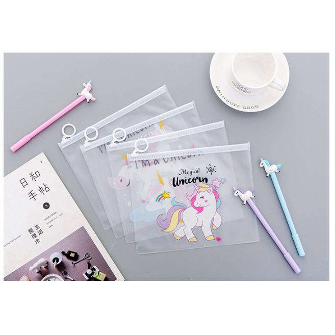 

TKB Tempat Pensil transparan motif unicorn lucu / pouch kosmetik