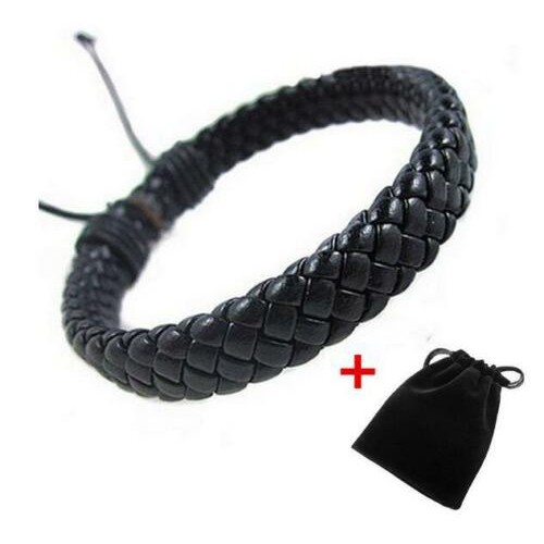 Gelang Kulit Leather Rope Black Kulit Tali Unisex GEM-121