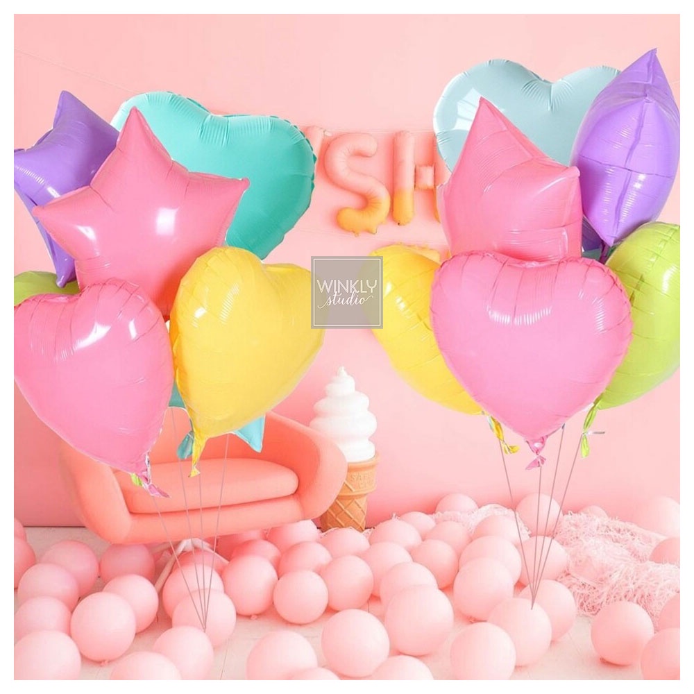 Balon Foil Bintang Hati Pastel 18 inch 45 cm / Foil Balloon Heart Love Star Macaron