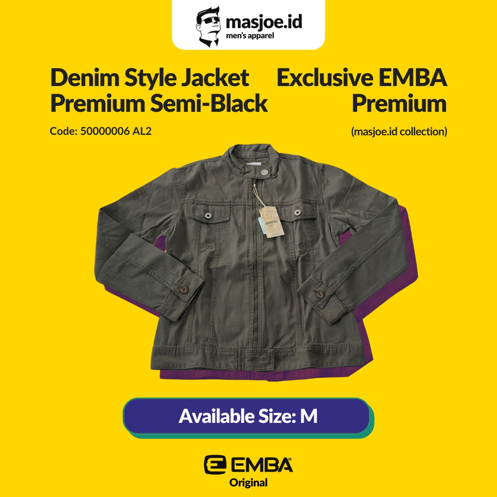 Jaket Jeans Denim Pria EMBA Original - Premium Semi Black