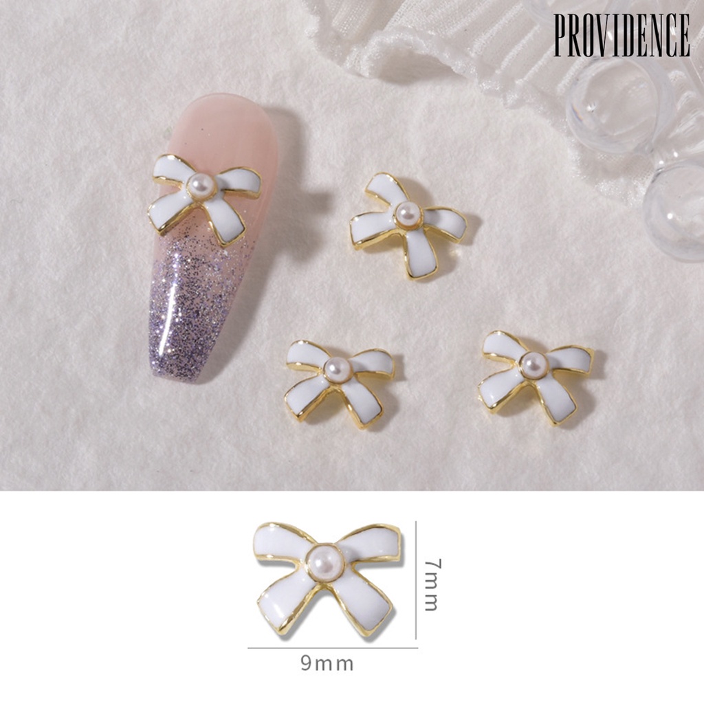 Providence 5Pcs / Set Kuku Palsu Motif Pita + Mutiara Imitasi Untuk Nail Art / Manicure DIY