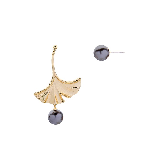 LRC Anting Tusuk Fashion Earrings Asymmetric Leaf Pearl Earrings D30066