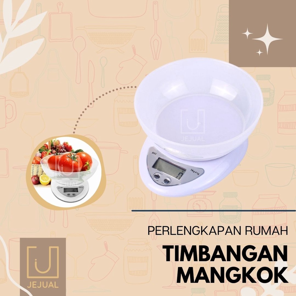 TIMBANGAN MANGKOK DAPUR DIGITAL 5Kg Timbang Kitchen Scale Kue/Snack/Jajan/Tepung/Buah/Sayur 5 Kilo B