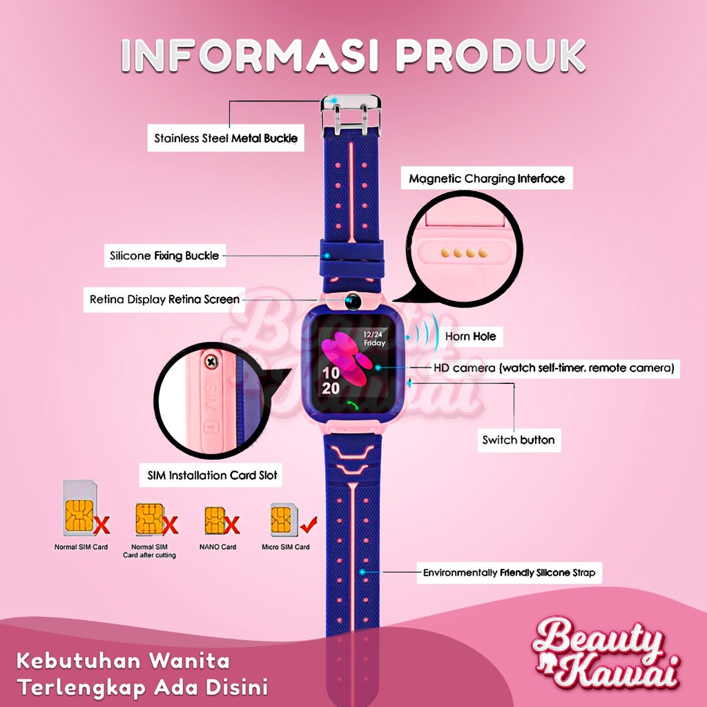 Smartwatch Anak IP67 Jam Digital Waterproof Emergency Call Multifungsi