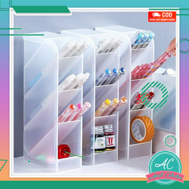 Rak ATK DIY mini 4 sekat cantik minimalis hias susun rak meja alat tulis pensil sendok garpu
