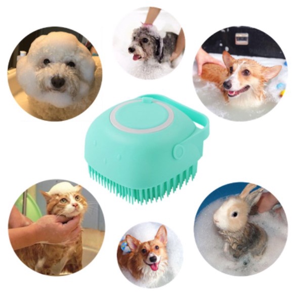 Sikat Mandi Isi Sabun Hewan Anjing Kucing Pet Bath Brush Grooming Comb Rubber Grooming Hair Shower