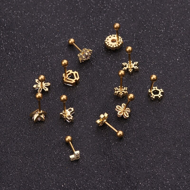 Flower Heart Crown Snowflake Cz Ear Studs Helix Piercing Cartilage Earring Conch Rook Tragus Stud Ear Piercing Jewelry