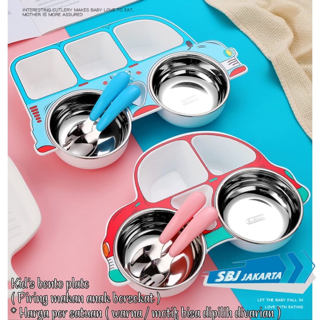 Set piring makan anak sekat bento / Kids bento plate stainless steel SUS 304