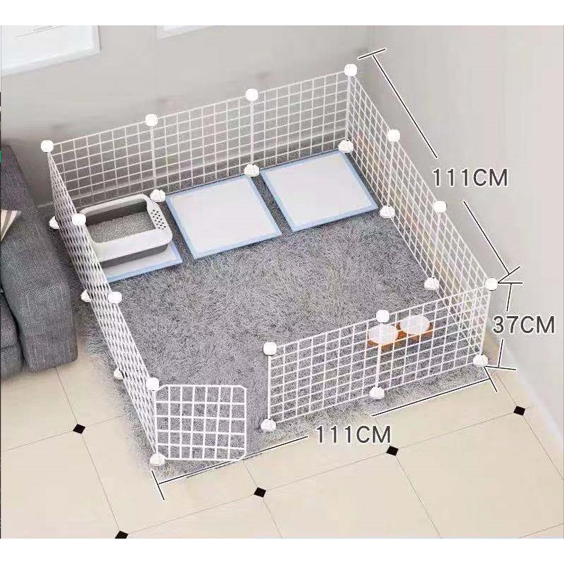 Gratis （Palu, konektor, stiker, tali, kunci）DIY Kandang Hewan Peliharaan / Kandang Kucing / Kandang Anjing / Kandang Hamster Burung Pagar Besi-White12Pcs ada pintu