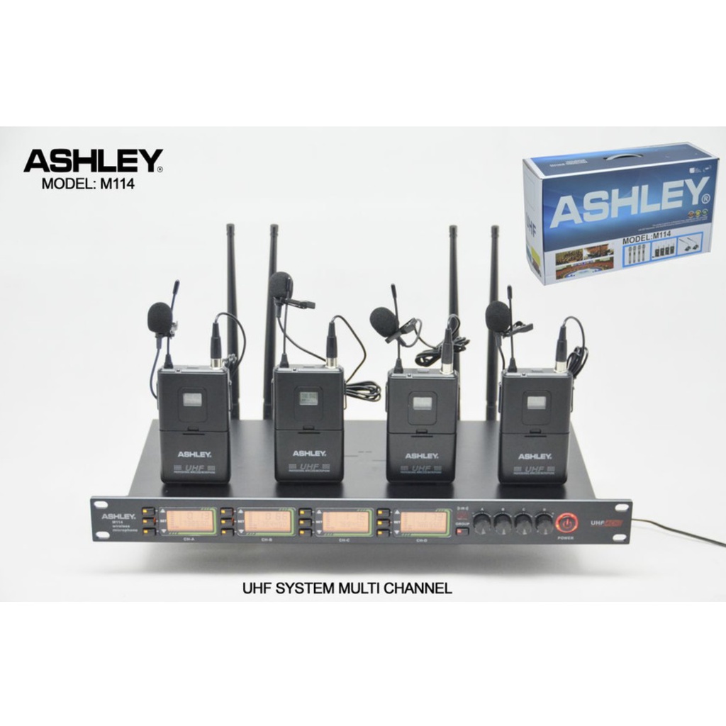 MIKROFON Mic Wireless ASHLEY M 114 MIC PEGANG ATAU JEPIT CLIP ON . M114. ISI 4 MIC. BISA UBAH FREQUENCY. ORIGINA