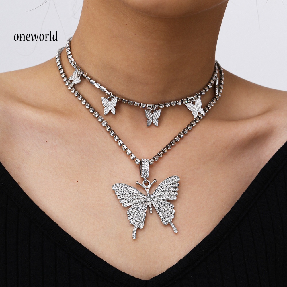 Kalung Bentuk Kupu-Kupu Geometris Aksen Berlian Imitasi Untuk Wanita Butterfly