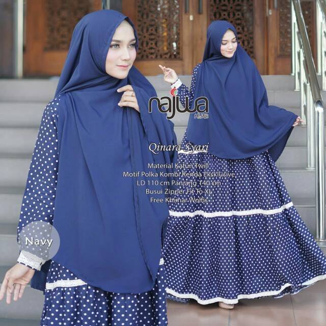 Qinara Syari Couple gamis Umbrella Mam and kids katun ORI NAJWA Hijab Busui