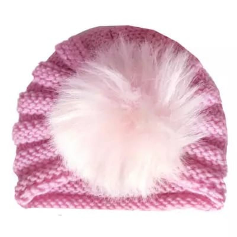 Topi kupluk bayi beanie hat / kupluk rajut pom pom