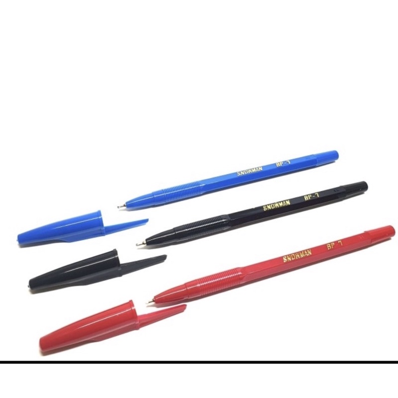 ( La 12 Pc ) SNOWMAN PEN - BALLPOINT ( SEMI GEL ) - PULPEN BP 7 - CABUT /  V5 CETEK - HITAM / BIRU / MERAH - RED BLUE BLACK
