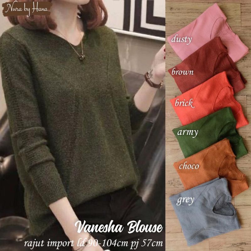 VANESHA BLOUSE RAJUT IMPORT ORI NURA BY HANA