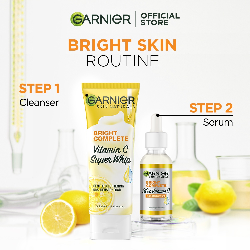 Garnier Bright Complete Vitamin C Super Whip Foam 100 ml 2 pcs - Facial Wash Kulit Cerah Busa Lembut