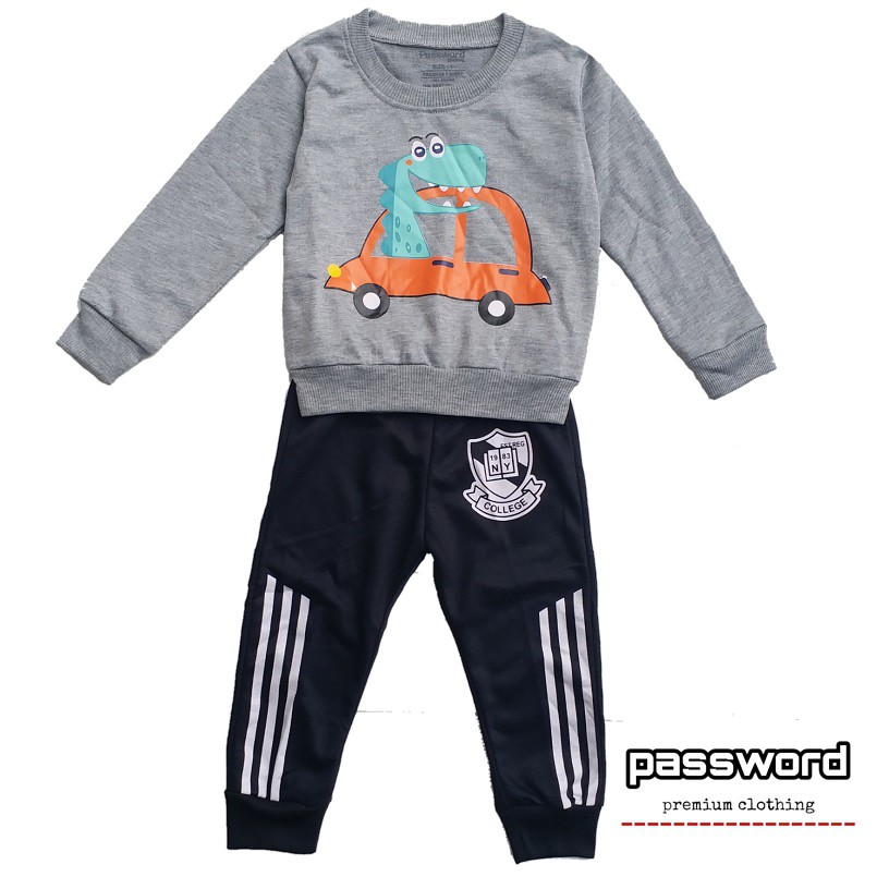 HappyOliver PASSWORD DINO MOBIL Setelan Sweater 1 - 7 Tahun Baju Anak BerKualitas