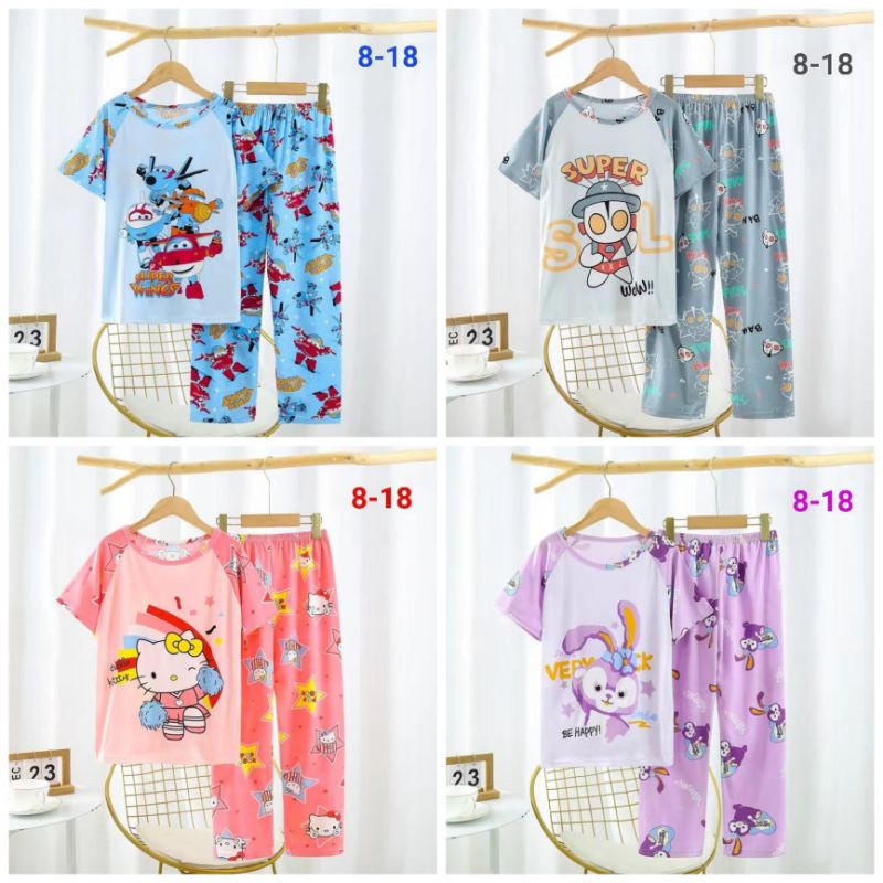 BAJU TIDUR ANAK PEREMPUAN SETELAN LENGAN PENDEK CELANA PANJANG UMUR 2-13 TAHUN PIYAMA IMPORT C18-B2