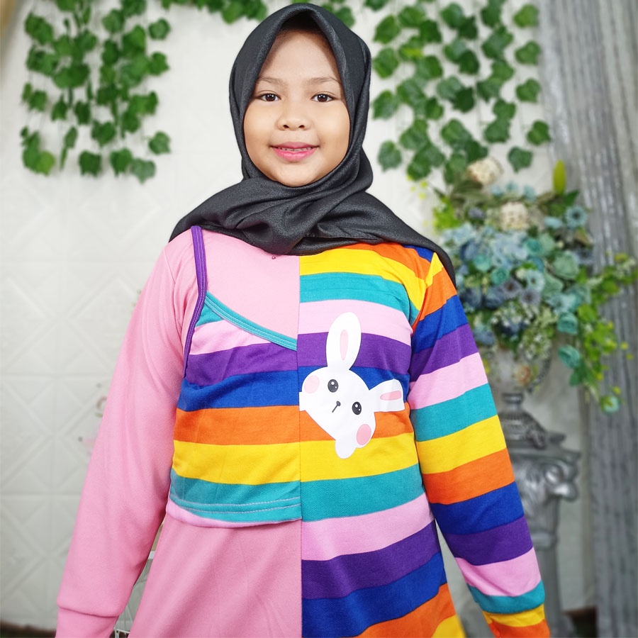 GAMIS KELINCI RABBIT PELANGI ANAK 6-12tahun CARLINAFASHION