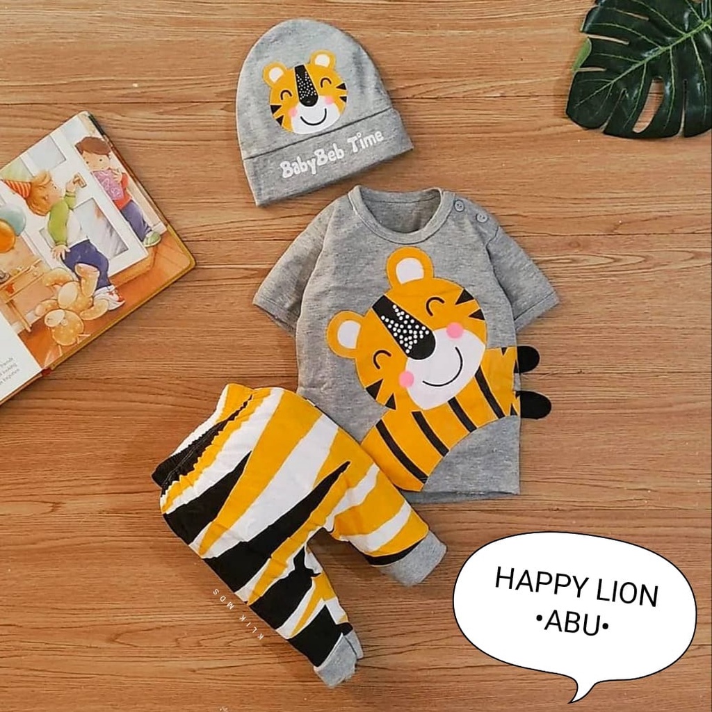 Setelan Bayi Laki-Laki atau Perempuan Free Topi Pakaian Bayi Happy Lion 1 Ukuran Estimasi 0-9 Bulan