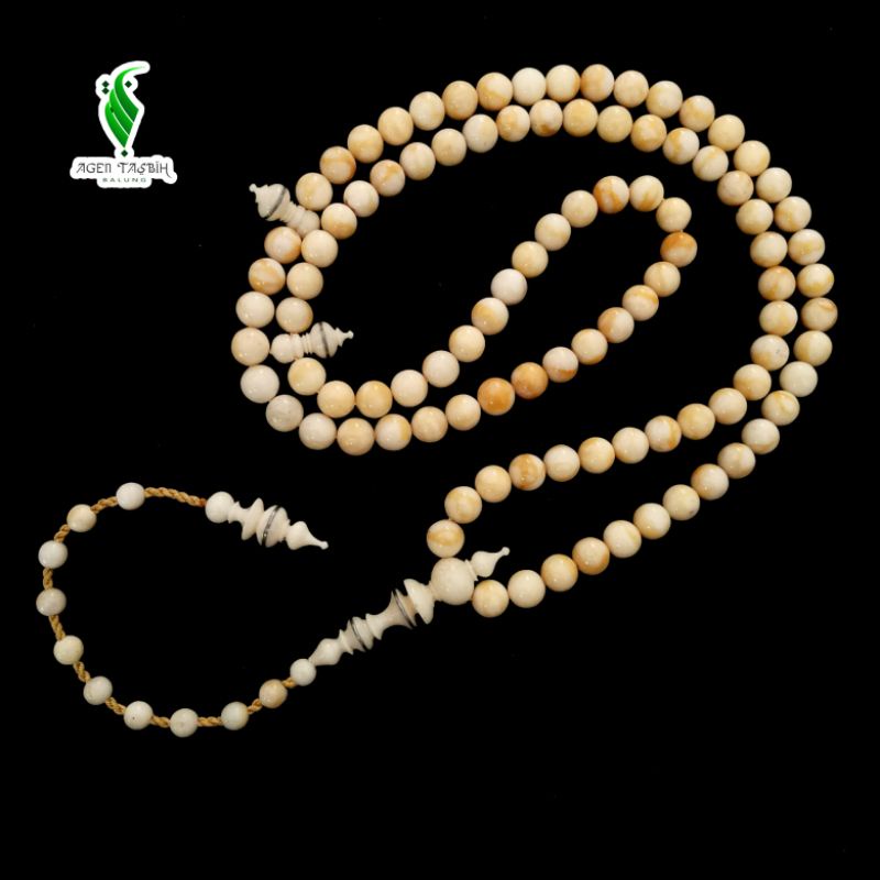 Tasbih Batu Coral Marjan Putih Super, Kepala Berbahan Tulang Sapi/Kerbau Super!!! Tasbih Batu Muslim 99 Butir!!