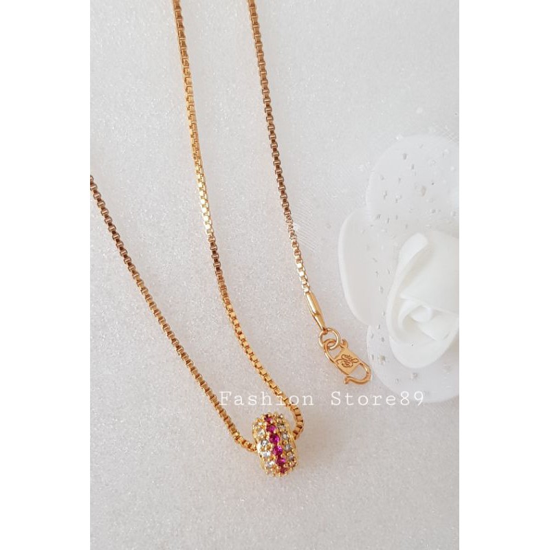 Kalung import permata pink xuping lapis emas 18k / kalung bola permata kombinasi pink