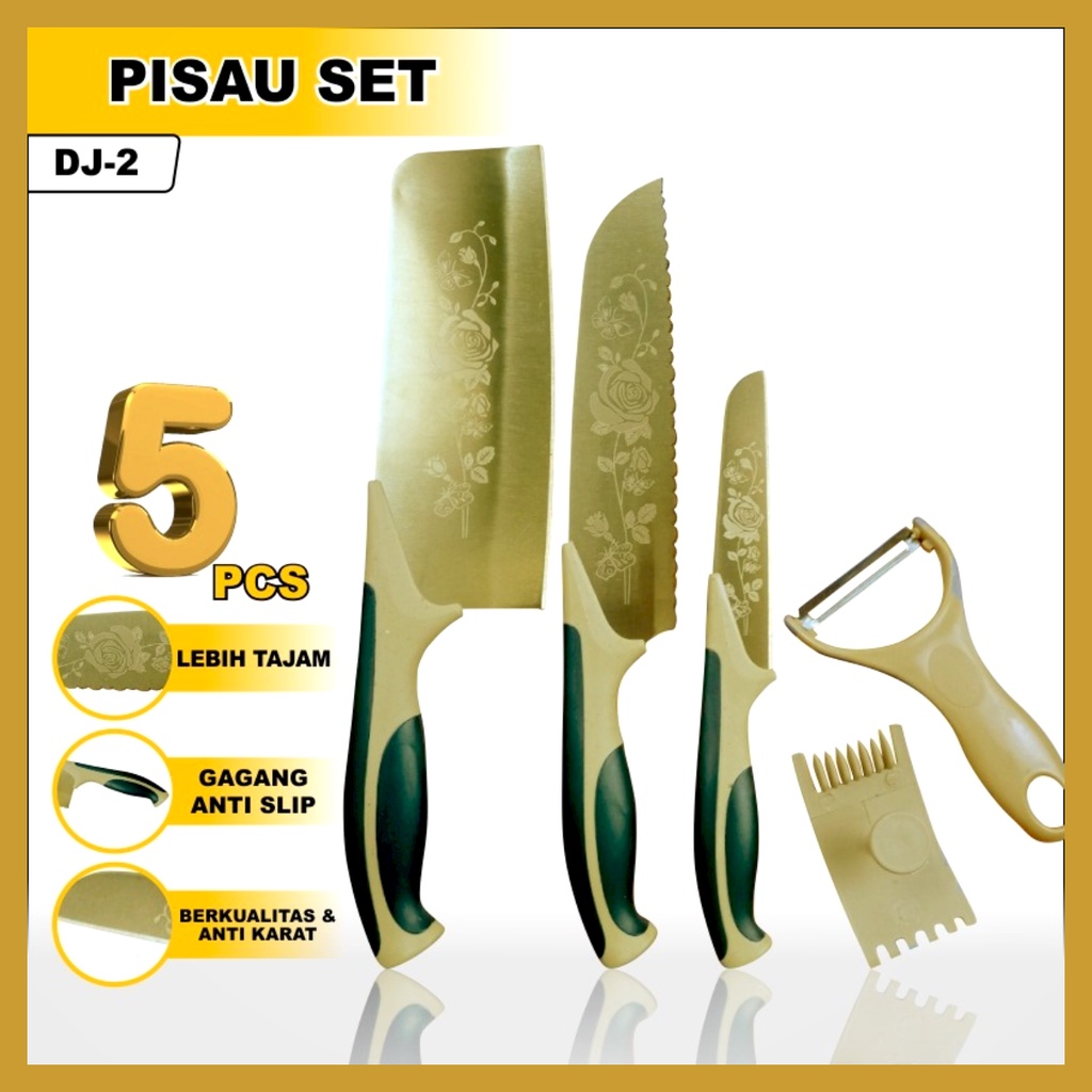 Pisau Dapur Hitam Set 5 Pcs In 1 Pisau Serbaguna Set Pisau Dapur Talenan 5 Pcs in 1 Parutan Pengupas GOSHOP88