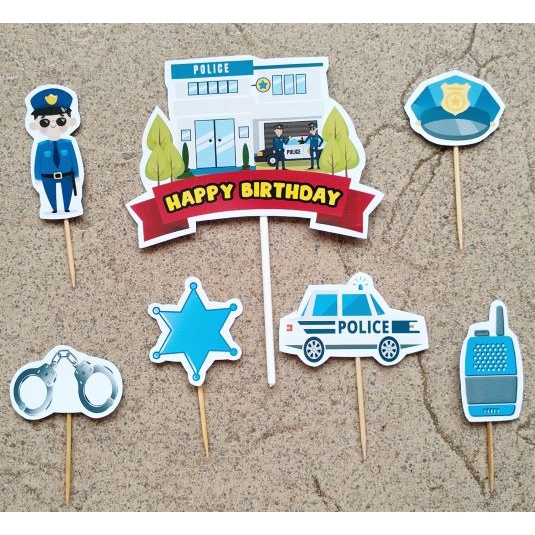 satu set cake topper hiasan kue ulang tahun karakter polisi police kantor polisi police office polic