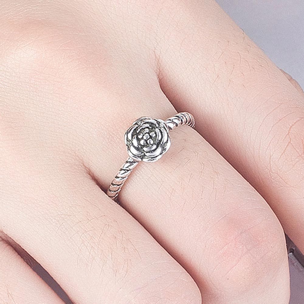 cincin perak 925 asli untuk wanita/Cincin yang Dapat Disesuaikan Rose Retro Jewellery JZ00055