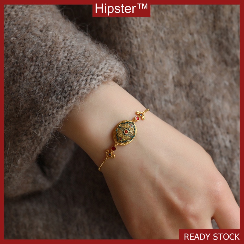 Fashion Hetian Jade Ethnic Style Golden Vintage Bracelet