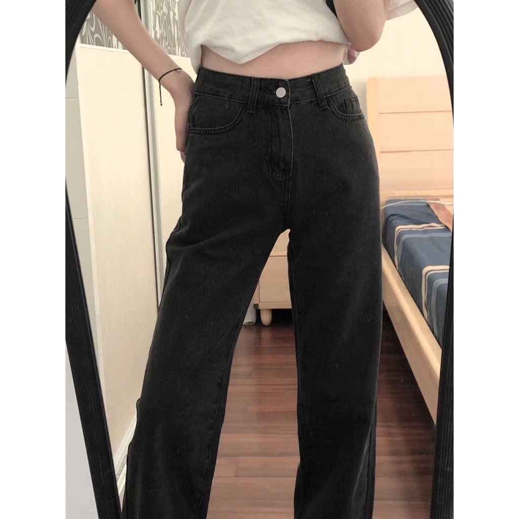 hitam jeans Celana Panjang HW Kulot Jeans Boyfriend Jeans Korea Jeans Celana Jeans Impor