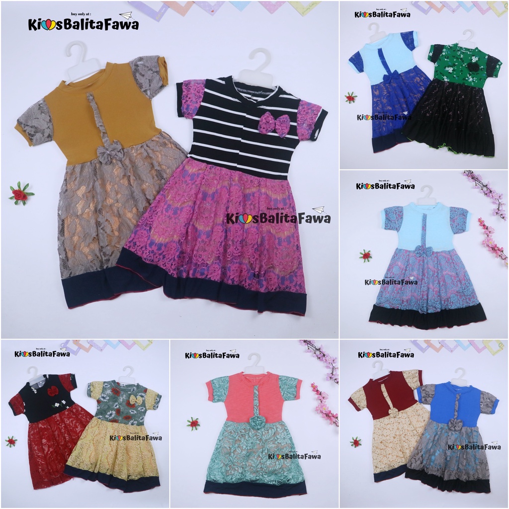 Dress Yuki uk 1-2 Tahun / Baju Import Brukat Gaun Pesta Adem Murah Dres Lengan Anak Perempuan