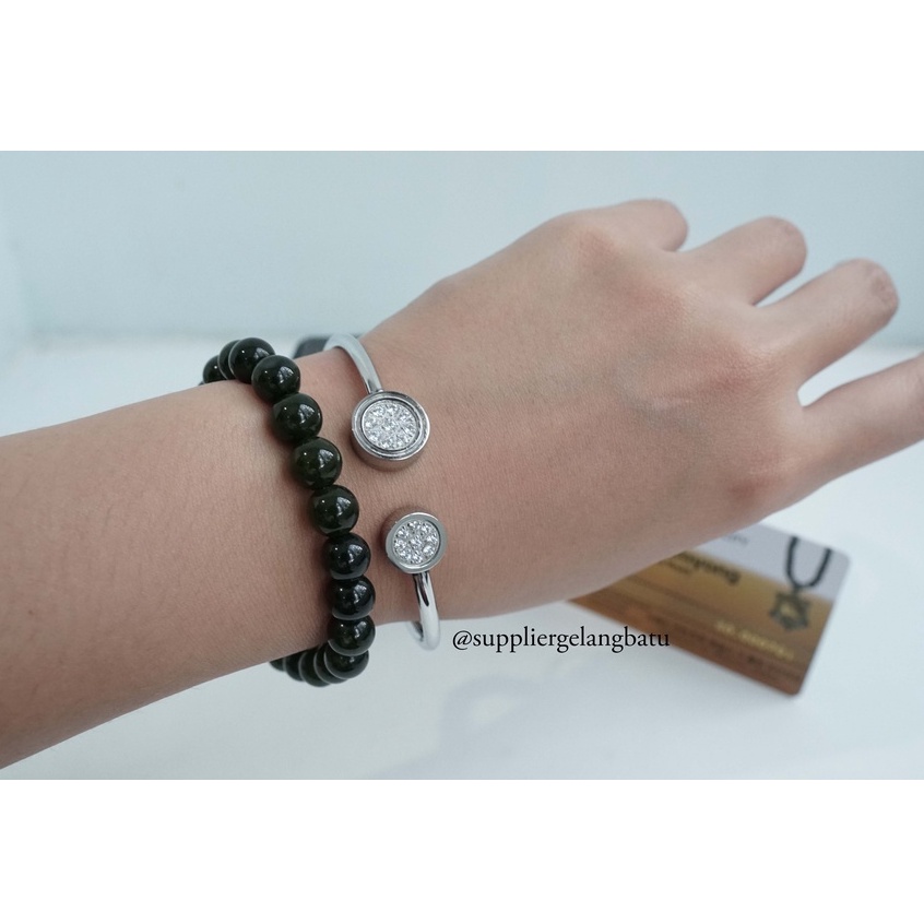 BLACK JADE dan BULAT DUA MATA 2 gelang GANNAMYONG natural SWAROVSKI