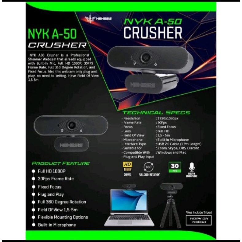 Webcam Nyk A50 crusher Full HD 1080p 30Fps Ultra Wide Field of View Fixed Focus original