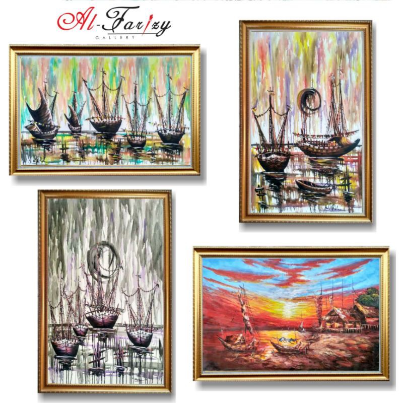 Lukisan Perahu Layar Unik Minimalis Kanvas Lengkap dengan Kayu penyangga Ukuran 135x85 cm