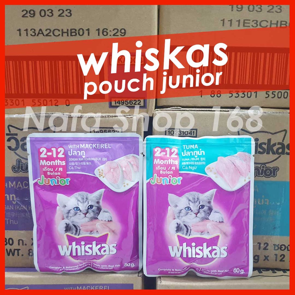 Makanan Kucing whiskas junior Kitten Whiskas basah pouch  80gr wiskas dus murah tuna dan mackerel