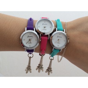 Jam Tangan Paris Eiffel Polos Wanita warna merah putih hitam ungu dll