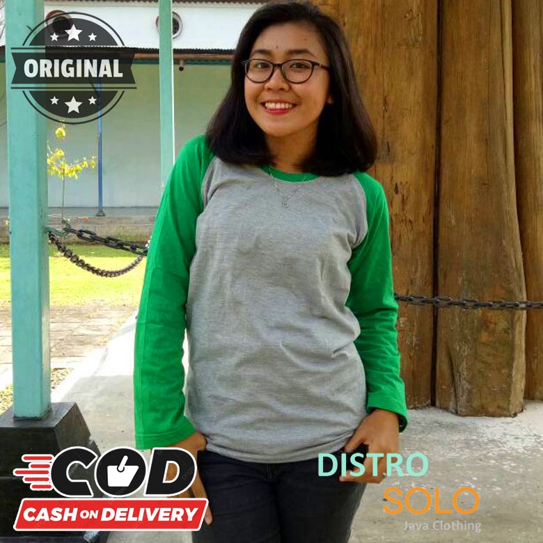 Baju Atasan Wanita Kaos Raglan Panjang Original Kaos Reglan Panjang Abu Misty Hijau Fuji