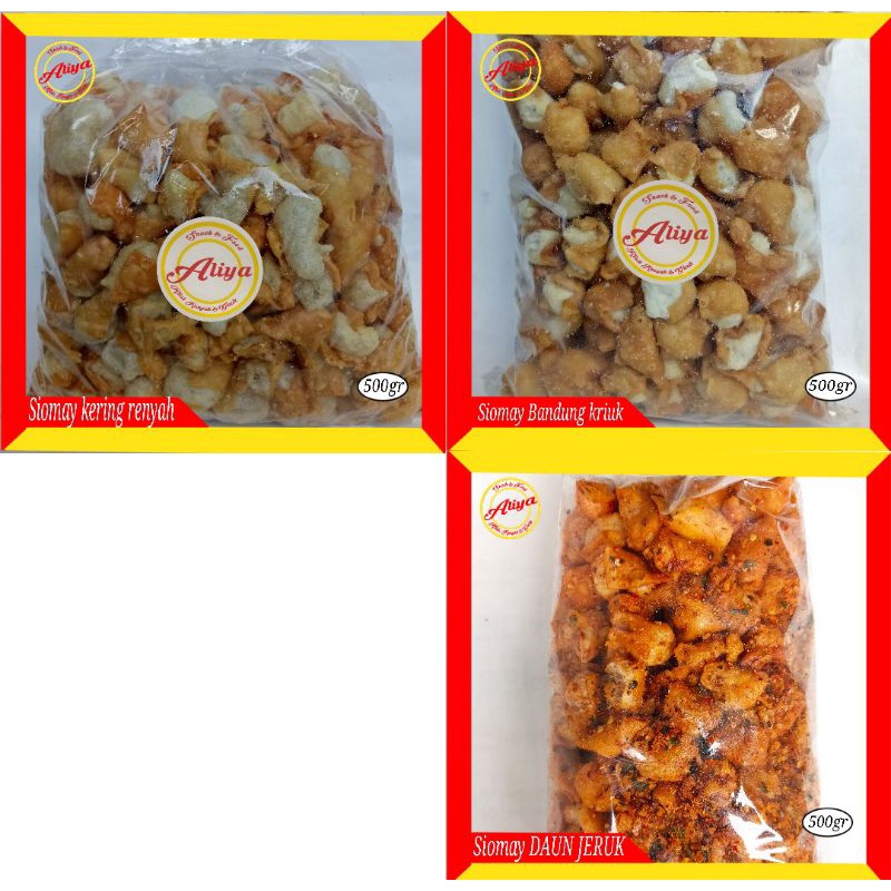 

TERMURAH SNACK CAMILAN SIOMAY mini kering RENYAH / KRIUK/ DAUN JERUK CABAI PEDAS (500gr). camilan enak dan untuk toping baso aci seblak dll