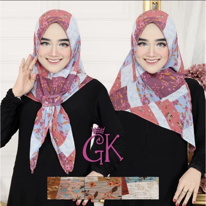 (ORIGINAL 100%) SEGITIGA INSTAN PLISKET MOTIF CANTIK FREE GESPER BY GK || SEGIEMPAT INSTAN PLISKET M