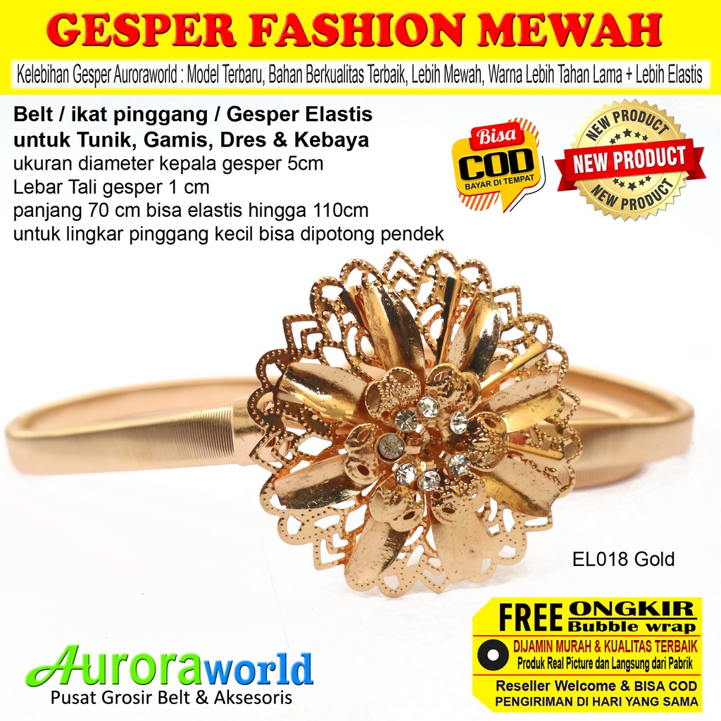 Auroraworld Terbaru Gesper cewek Ikat Pinggang wanita Elastis Mewah belt fashion untuk Kebaya Gamis Tunik Dres bisa COD