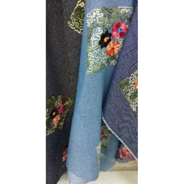 Kain jeans bordir motif all flower