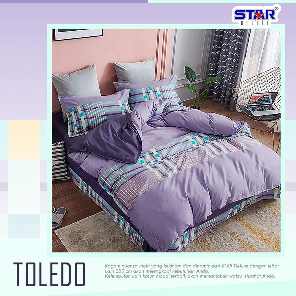 Bahan kain sprei meteran katun lokal CVC Star motif garis kotak Toledo