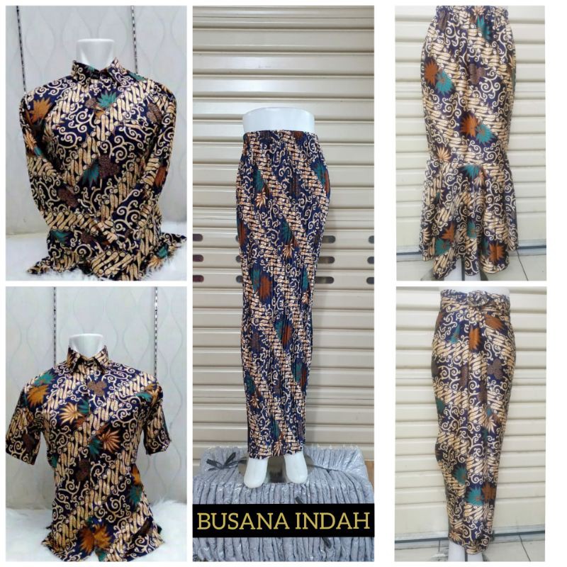 COUPLE BATIK / SARIMBIT BATIK / BATIK KEBAYA / KEMEJA BATIK DAN ROK MOTIF KENANGA NAVY