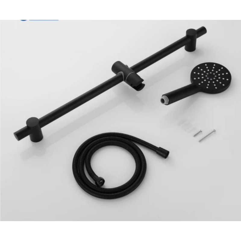 Shower Tiang Stainles Hitam Set - Tiang Shower 3 in 1 Stainles Black - Shower Tiang Kran Bathub Panas dingin Set Shower Tiang Keran Cabang Double 2 lobang